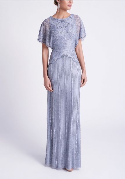Embellished Short Sleeve Evening Gown