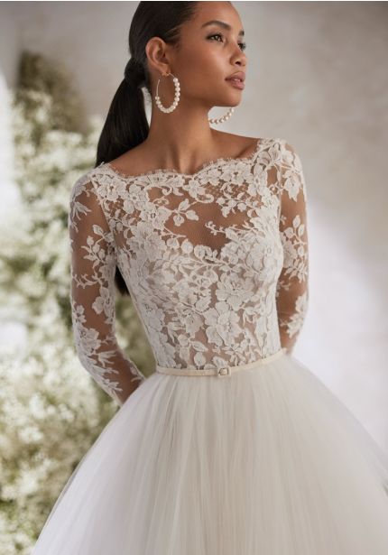 Embroidered Long Sleeve Ball Gown