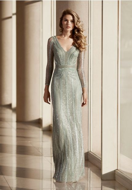 Beaded Long Sleeves Evening Dress