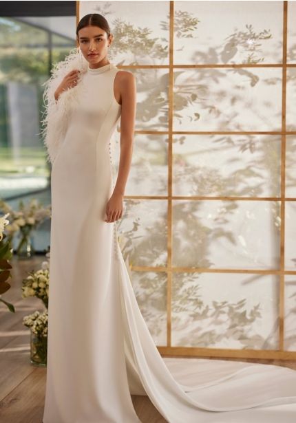 Keyhole Back Crepe Wedding Dress