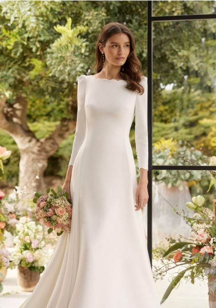 Long Sleeve Crepe Wedding Dress