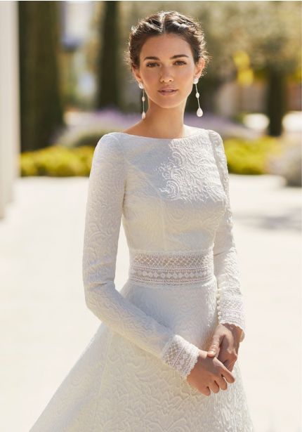 Brocade Wedding Dress with Open Back
