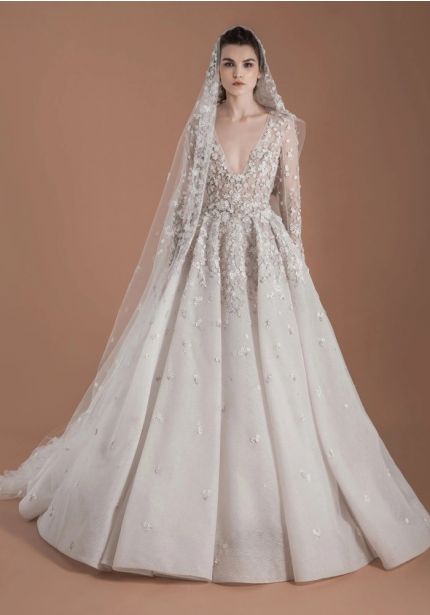 Heavily Beaded Floral Ball Gown