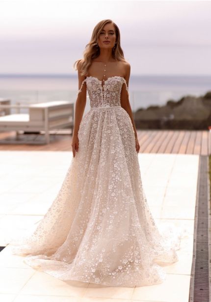 Embellished Floral Tulle Wedding Dress