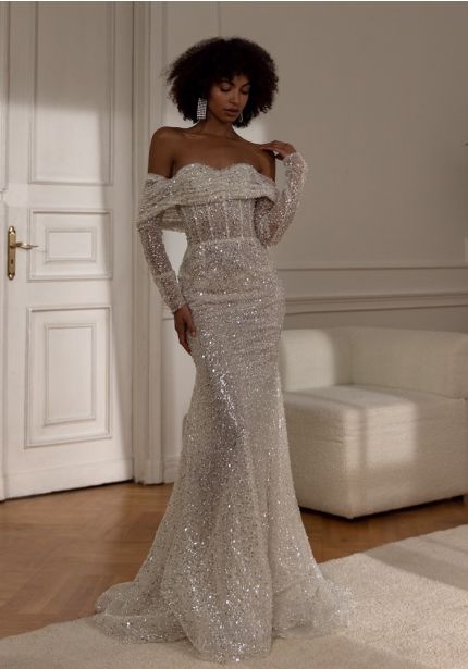 Beaded Long Sleeve Wedding Dress