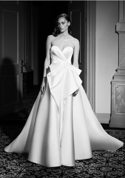 Draped Bow Satin Wedding Dress