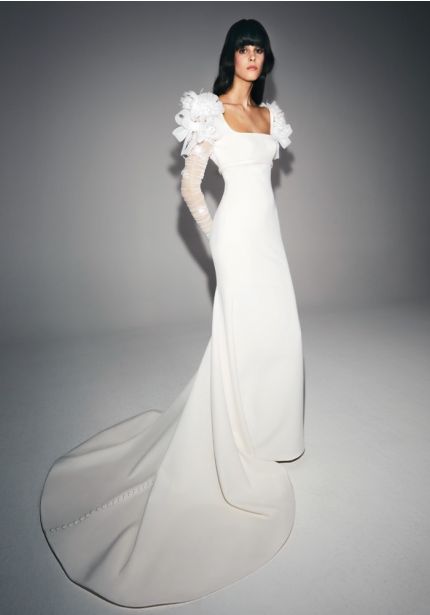 Long Sleeve Crepe Wedding Dress