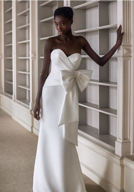Draped Bow Crepe Wedding Dress