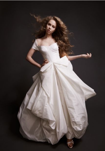 Off-Shoulder Ball Gown with Triangular Sleeves