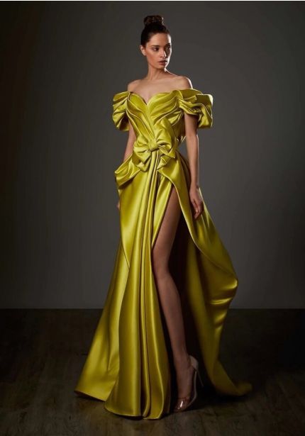 Draped High Slit Gown
